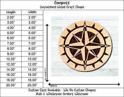 Nautical Compass 4 Unfinished Wood Shape Blank Laser Engraved Cut Out Woodcraft Craft Supply COM-010 - image2